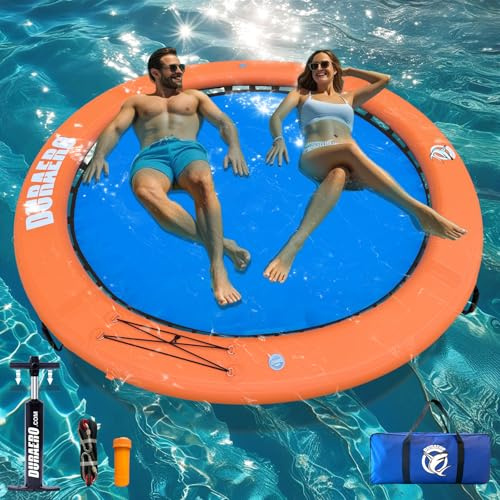 Hamac Gonflable d’Eau Ø245 x 10 cm, Grande bouée Ronde Piscine et lac, îlot Flottant pour 2–6 Personnes, transat Aquatique, Pompe et Accessoires Inclus