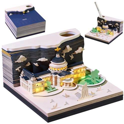DASIAUTOEM Bloc de Notas 3D Calendario 2026, Recarga Magic Esculturas de Papel 3D, Calendario de Mesa 2026, Semanal con Luz y Soporte para Bolígrafo, Regalo de Cumpleaños Creativo