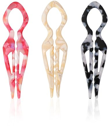 Fukaisu 3pcs French Hair Pins for Women, Magic Acetate Hair Clips U-Shaped Hairpins for Women Buns Thick Fine Long Curls Styling Accessories White Elephant Present (3 Colors)
