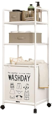 Guaber Panier à linge à roulettes avec étagères amovibles - Cadre en métal pliable - Panier de rangement pour salle de bain et chambre à coucher - Trieur de linge extensible