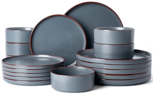 Richmount Halo Plates and Bowls Set, 18 Pieces Dinner Sets for 6 People, Stoneware Dinnerware Sets with Dinner Plates/Salad Plate/Cereal Bowls, Dishwasher & Microwave Safe, Charcoal Grey