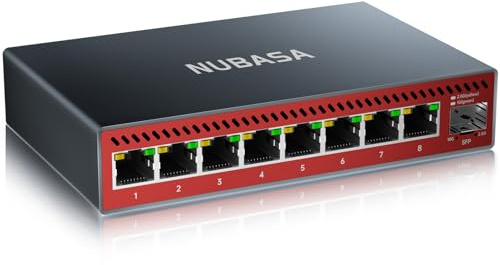 NUBASA 8-Port 2.5Gb Switch with 10Gb SFP+ Port, Unmanaged Multigig Ethernet Splitter for NAS, Gaming, PC - Plug & Play, Silent Aluminum Housing, 2.5 Gigabit Network Switch