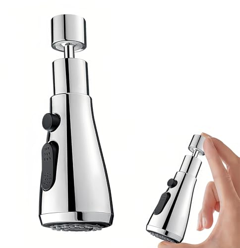 3-Function Kitchen Tap Spray Head with 360° Swivel - Anti-Splash & Water Saving Design, Universal Tap Extender with Adapter Accessories for Kitchen Sinks (Silver)
