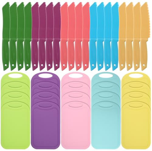 40 Pcs Kids Plastic Knife Set with Cutting Board Toddler Knife Tools, Including 20 Child Safe Knife 20 Chopping Board Kids Cooking Utensils for Cooking Club, Preschool