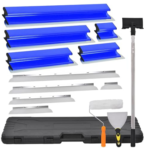 Flächenspachtel Set, Spachtel Werkzeug (20cm, 40cm, 60cm, 80cm, 100cm) Und 86cm Bis 206cm Teleskopstange, Pachtel Werkzeug Im Koffer Mit Ergonomischem Für Große Arbeitsbereich Wand Dekoration Bau Werk