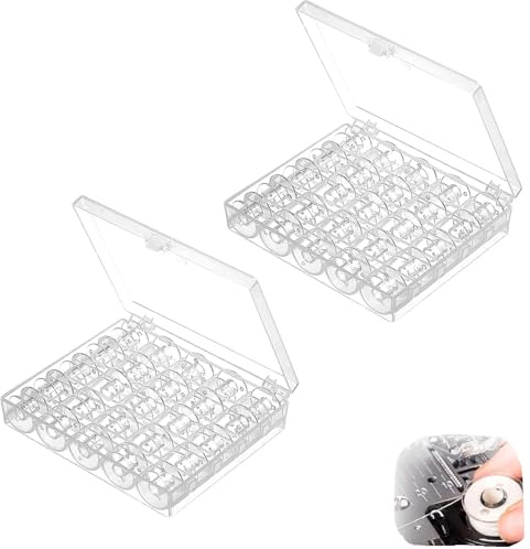 SquishyWorld 50 Stück Nähmaschinen Spulen mit 2 Spulenbox, Kunststoff SpulenBox Nähzubehör, Nähmaschinen-Spulen Unterfadenspulen Mit Transparent Garnrollen Aufbewahrung für Gängige Spulennähmaschinen