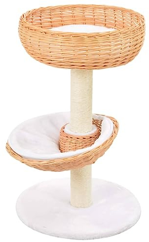 La cama Katz hamaca para gatos Tower, rascador para gatos, sisal, madera de sauce natural, altura ajustable, cueva para gatos domésticos