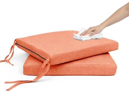 Pack 2 Cojín para silla 45x45x5 cm｜Repelente al agua y fácil de limpiar｜Con cintas de sujeción｜Funda con cremallera desmontable｜Uso interior y exterior｜Ideal para comedor, terraza, jardín u oficina