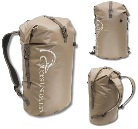 ALPS OutdoorZ Ducks Unlimited Guardian Backpack Dry Bag – Waterproof Roll-Top Hunting Backpack with Padded Contoured Shoulder Straps, Tan