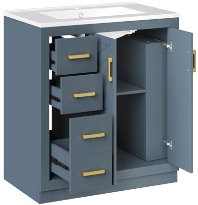 HAINEW HD26022703 - Mobile da bagno con lavabo, con 2 ante e 3 cassetti, 76,5 x 46,5 x 84,5 cm, colore: blu