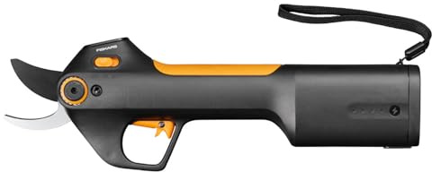 Fiskars batteridriven trädgårdssax M Bypass, inbyggt 8 V litiumjonbatteri, 2 skärlägen, upp till 3 500 snitt per laddning, för grenar upp till Ø 25 mm, USB-C-laddningskabel, svart/orange, 1082297