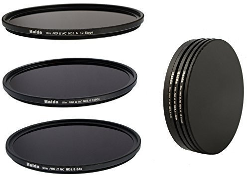 Haida Slim PRO II Digital MC Extrem Neutral Graufilter Set bestehend aus ND 1.8 (64x), ND 3.0 (1000x), ND 3.6 (4000x) Filtern Durchmesser 82mm - Inkl. Stack Cap Filtercontainer + Cap