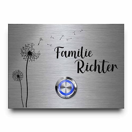 Haustürklingel aus V2A Edelstahl - Türklingel Modell Richter ab 9x7 cm | Personalisierte Gravur mit Wunschtext und Motiv - optional mit Zubehör und beleuchtetem Klingelknopf