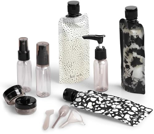 Kitsch Botellas de Viaje para Artículos de Aseo - Aprobadas por TSA, Rellenables, Contenedores a Prueba de Fugas, Kit de Esenciales para Champú, Acondicionador, Loción y Más - 11 Piezas