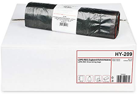 Hypafol Müllbeutel Typ 60 mit Zugband 60l I Abfallsack für Haushalt, Garten & Industrie I Besonders stabil & reißfest I schwarze Schwerlast Müllsäcke aus hochwertigem Material I 200 St.