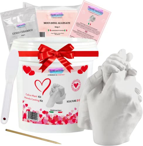 CALCHI ARTISTICI Kit XL Calco Mani Coppia 3D con Gesso e Alginato per Adulti e Bambini Idea Regalo per Coppie e Famiglia per lei e lui Fidanzati Matrimonio Anniversario Compleanni