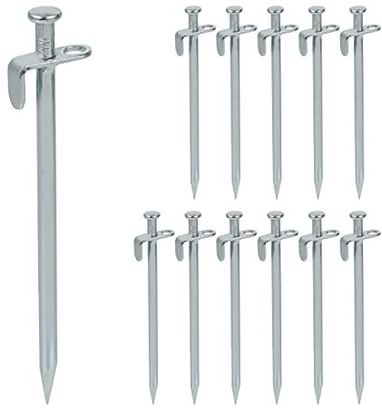 Relaxdays Felsbodenheringe 12er Set, Bodenanker für harten Boden, Camping, Zelt, Edelstahl Heringe HxD 20x1,5 cm, Silber