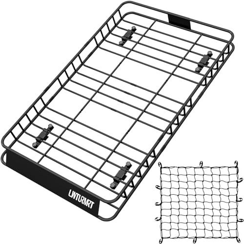 LWTURMRT Takräcke, 152 cm x 150 cm (64 x 39 tum x 6,64 tum), takvagn med justerbar längd på 112 cm (44/64 tum) med Super Duty Bungee Cargo Net,Universal Extension Car Top Bagagehållare för SUV,