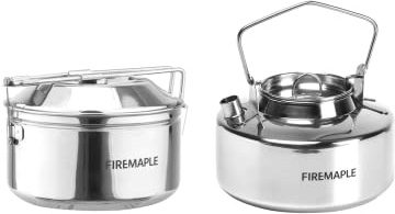 Fire-Maple Antarcti Set di Pentole da Campeggio in Acciaio Inox e Bollitore dell’Acqua da Campo Teiera Caffettiere 0,8 Litro Portatile Ideal per Bushcraft e Viagg
