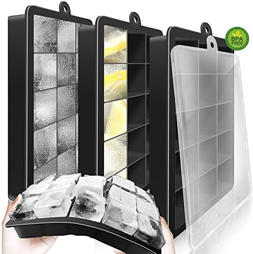 Walfos® Silikon Eiswürfelform,3er-Pack flexible Eiswürfelformen mit Deckel, quadratische eiswürfelbehälter zum einfachen Lösen,BPA-frei, perfekt für Cocktails, Whisky, Babynahrung