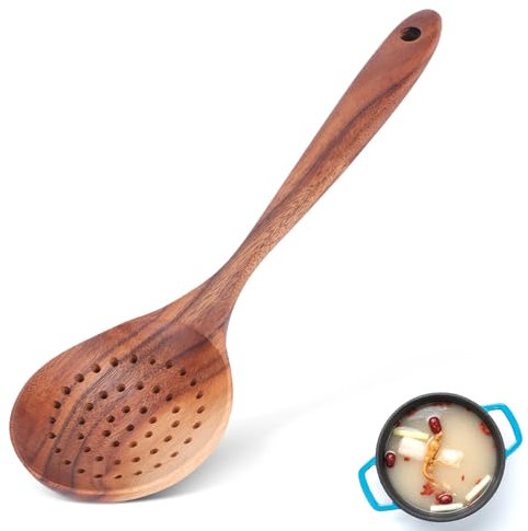 Cuillère à Fente en Bois à Long Manche, Passoire à fentes et cuillère à écumoire, cuillères à fentes en bois pour la cuisine, passoire louche cuillères à écumoire pour la cuisine