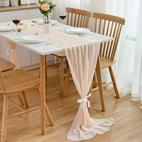 CHUQING Tischläufer Chiffon,70 cm x 420 cm, Champagner,Tischkollektion,Esstischdekoration für Picknick Party Küche Hochzeit
