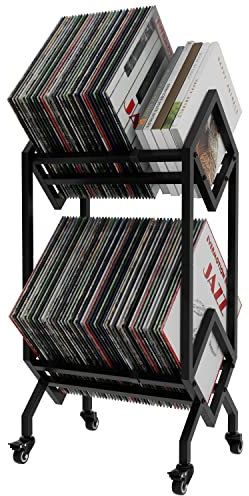 VEDECASA DJ Vinyl Record Speicherhalter Rack LP Storage Display Ständer mit Casters einfach zu verschieben mobilen Buchalbens Storage Magazine Holder Office -Dateien Organizer Regal