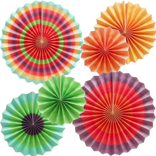Ruidee 6 ventagli di carta per tifosi, decorazione da appendere, decorazione decorativa per compleanno, matrimonio, carnevale, baby shower a casa (colorato)