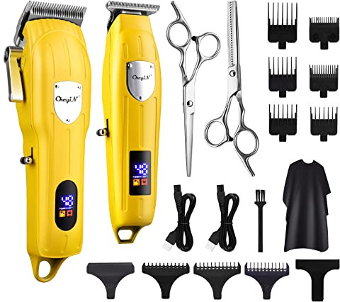 CkeyiN Haarschneidemaschine Profi Herren, T-Klingen Trimmer, USB Aufladen,Kabelloser Professioneller Friseur Haarschneider Set mit LED Display Haartrimmer Kit