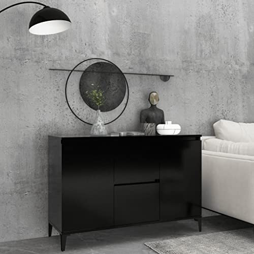 WIFESE Sideboard Schwarz 104x35x70 cm Mit Schubladen - Schrank für Wohnzimmer, Küche - Kommode Klein