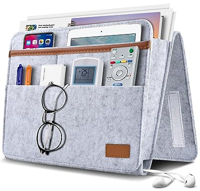 ERKOON Betttasche, Bett Organizer EinhäNgen, Betttasche Zum EinhäNgen Dickerem Filz Rutschfeste Mit Schnalle Baby Kinder Fernbedienungshalter Sofa Bedside Hanging Storage Organizer (Grau)