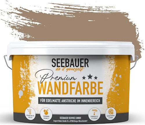 SEEBAUER diy Wandfarbe Braun 2,5L für Innen (No. 645 Pure Earth) Edelmatte braune Innenfarbe - Brauntöne sehr hohe Deckkraft - Matt, Abwaschbar und Tropffrei