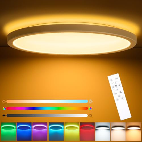 OPPEARL LED Deckenleuchte Dimmbar 30CM, 24W 3200LM RGB Deckenlampe Farbwechsel, 3000K-6500K Badezimmer Lampe IP44 Wasserfest, Flach Badlampe Decke für Bad Kinderzimmer Schlafzimmer Wohnzimmer