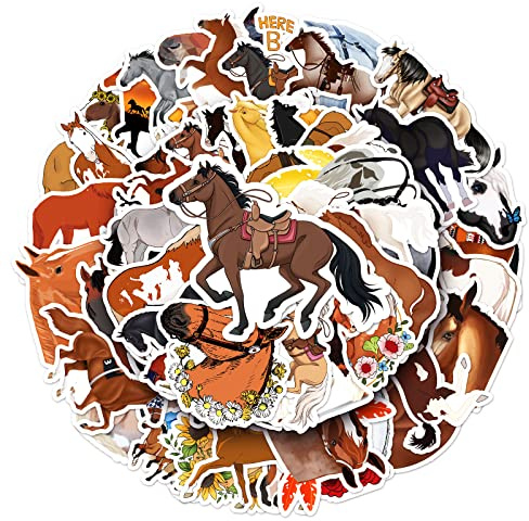 Pferde Sticker,50 Stück Pferde Aufkleber Set,Wasserfeste Vinyl Graffiti Stickers für Auto Laptop Computer Skateboard Wasserflaschen Koffer Fahrrad Motorrad, Geschenk