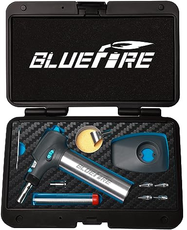 BLUEFIRE HT-908K Butane Soldering Iron Kit Portable Butane Torches Multi-Function Mini Torch for Wood Burning,Hot-Knife,Soldering|Self-Igniting,Adjustable Flame,Light Weight,Rapid Heat Up,Cordless