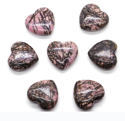 Piedras y cristales naturales de 30 mm Cuarzo rosa en forma de corazón 7 chakras Curación energética Reiki Piedras preciosas de amor talladas Decoración del hogar-Rodonita negra rosa-10 piezas