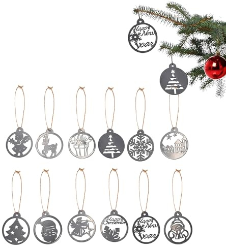 UNUS Weihnachtsanhänger mit Jute Schnur Silber im 12er Set