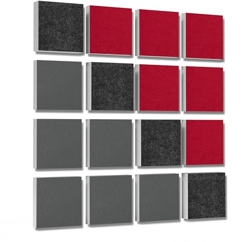 platino24 Akustikpaneele 16 Elemente 3D-Set Colore Quadrat 27,5 x 27,5 cm Multicolore I Schallabsorber aus Basotect G+ mit Akustikfilz I Schalldämmung Wand & Decke I Akustikelemente Wandpaneel