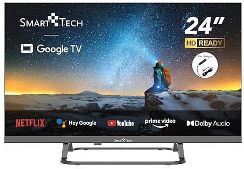 Smart Tech TV LED HD 24 (60 cm) Smart TV Google 24HG01VC Chargeur de véhicule 12v fourni, HDMI, USB, Résolution: 1366 * 768, modèle 2024