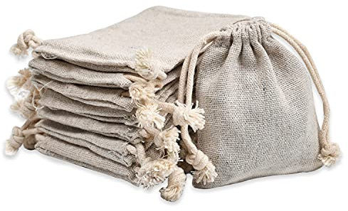 Calary 100pcs Double Canvas Drawstring Cotton Bags - Reusable Tea Bag & Gift Sachet - 5.1x7 Inch (Pack of 100) - Beige - Wedding