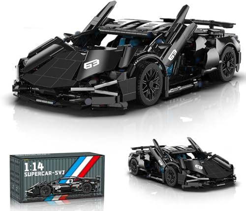 Minxtech Technik Voiture Sport Blocs Ensemble, 1280 Pièces Course Construction Jeu de Maquettes, 1:14 Ensemble de Construction de Voiture de Course, Cadeau pour Ados et Adultes (Noir)