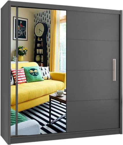ZIUSA Wardrobe-Double Door Sliding Wardrobe with Mirror Doors, Free Standing Closet Organizer for Bedroom, Living Room or Office (Grey, 120 CM)