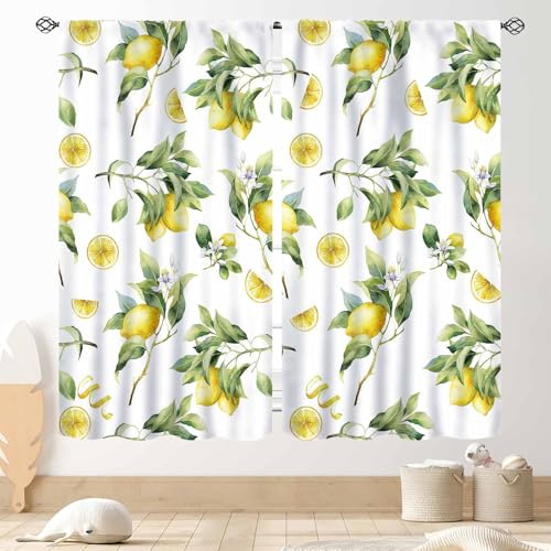 TKUYO Küchenvorhänge, Vintage, Retro, Sommer, Frühling, saisonales Obst-Blumenmuster, bedruckt, Fenstervorhänge, Behandlungen für Wohnzimmer, Schlafzimmer, Badezimmer, Café, 2 Paneele, 140 x 160 cm,
