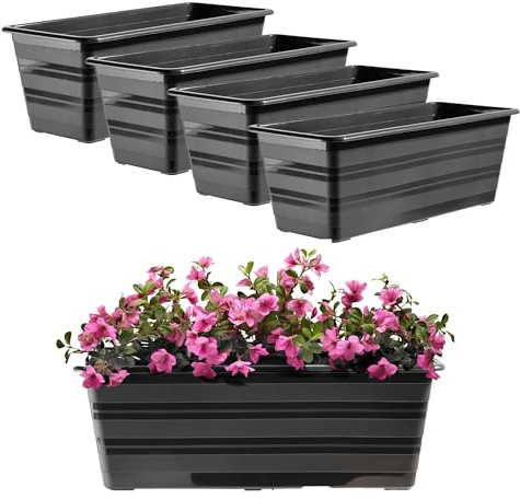 KADAX Set 4x40 cm Blumenkasten Anthrazit, Balkontopf aus Kunststoff, Witterungsbeständiger Pflanz-Kasten, Blumentopf, Geländerkasten für Blumen