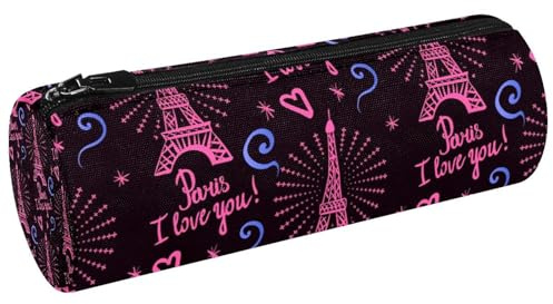 VAPOKF Trousse à crayons en toile noire avec motif Tour Eiffer rose pour ranger des stylos, des pièces de monnaie, des cosmétiques, des cosmétiques, des fournitures de bureau ou des étudiants,