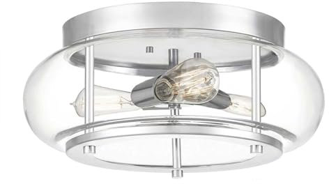 Licht-Erlebnisse Deckenleuchte Vintage Lampe Glas Metall D: 40,6 cm rund IP44 Chrom 3x E27 Deckenlampe Badezimmer Badlampe Decke