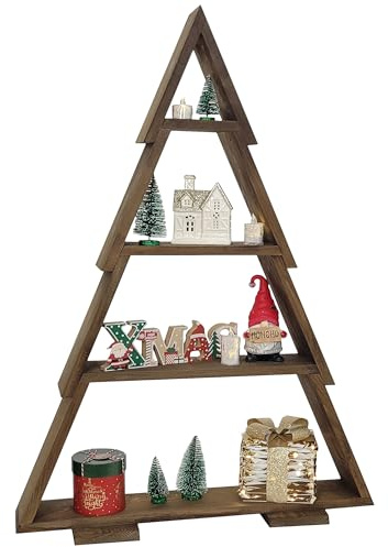 weeco Weihnachtsbaum aus Holz Weihnachtsdekoration XXL 110x67cm, stehend Baum mit 4 Regalen für Ornamente. Handgefertigte Dekoration außen und innen. Weihnachtsbaumfigur. Dunkelbraun - Wenge