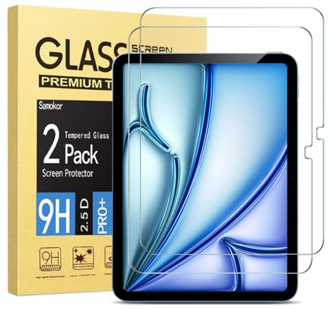 Samokor 2 Piezas Protector Pantalla para iPad Air 11 pulgadas (M2) 2024,9H Dureza,Antiarañazos,HD Transparente,Sin burbujas,Cristal Templado para iPad Air 11 pulgadas (M2) 2024