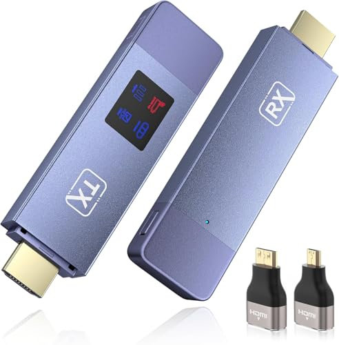 HDMI Wireless Transmitter and Receiver, 98 FT/30M Stabile Verbindung, 2,4G/5G tragbarer Wireless HDMI mit LED-Bildschirm, Plug & Play für Streaming Video Audio File von, Laptop, PC zu HDTV, Projektor.