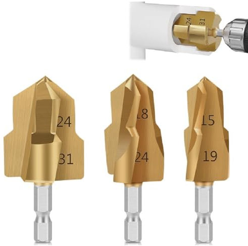 3 Brocas de Elevación PPR, Juego de Brocas Escariadoras de Tuberías de Alta Resistencia 20/25/30, Herramienta de Escariador de Tuberías con Vástago Hexagonal de 1/4 Pulgadas para